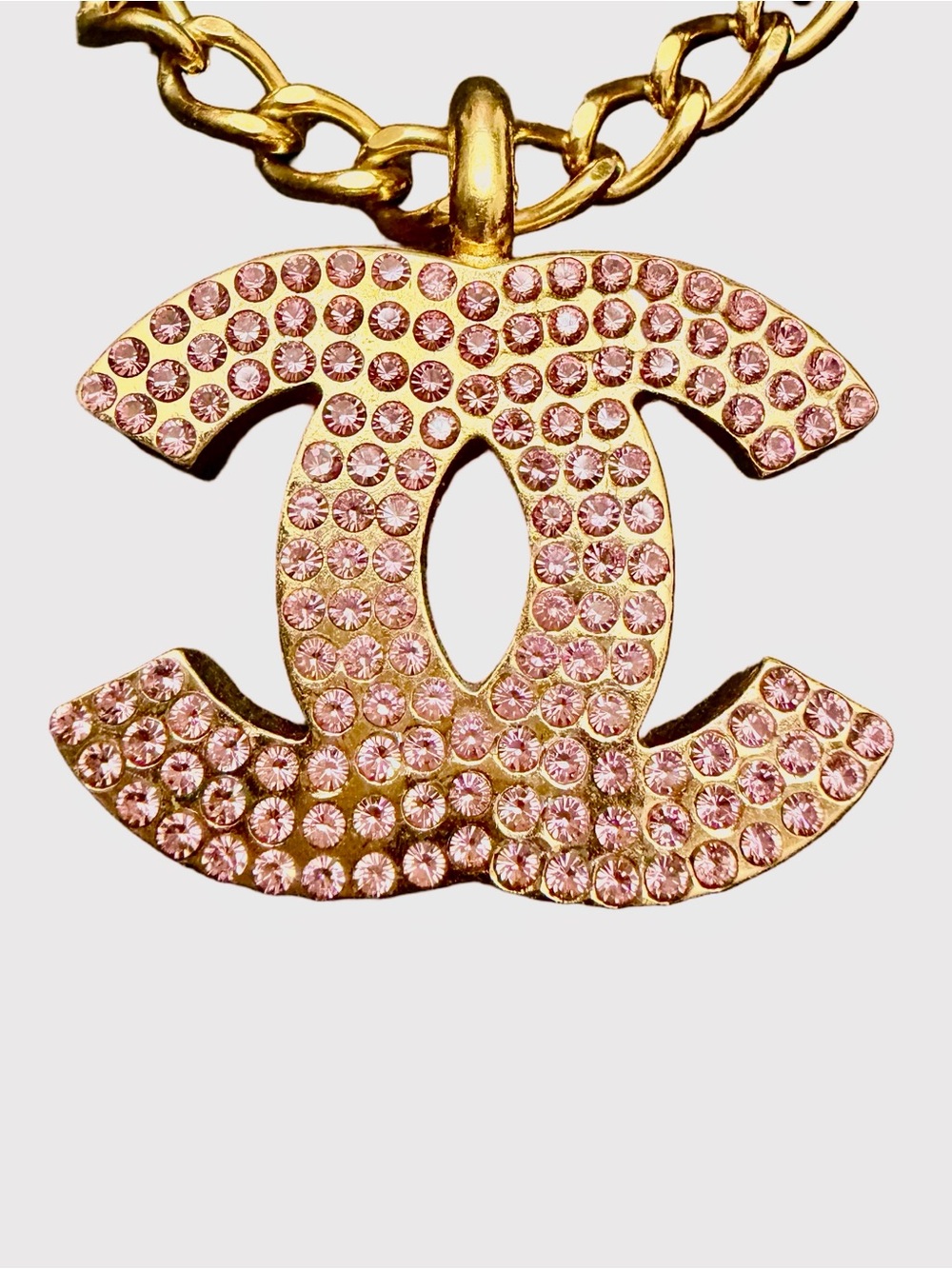Jumbo Chanel Pink Crystal CC Logo Gold Necklace - Picture 4 of 6
